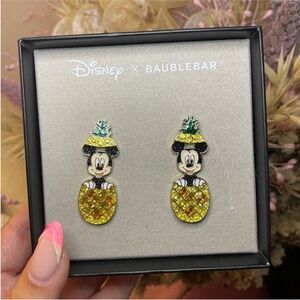 NEW IN BOX Disney x Baublebar Mickey Mouse pineapple rhinestone earrings